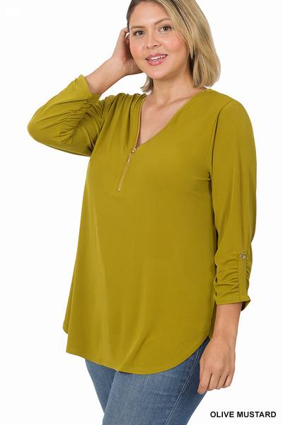 OLIVE MUSTARD 3/4 SLEEVE WITH ZIP