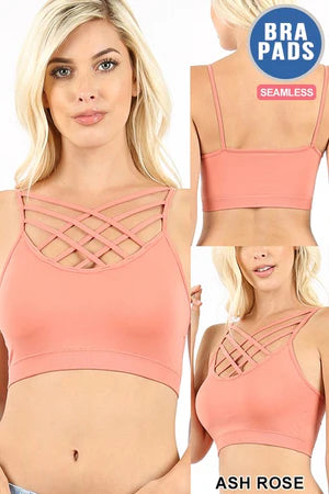 SEAMLESS TRIPLE CRISS-CROSS WITH REMOVABLE PADS BRALETTE (ASSORTED COLORS)