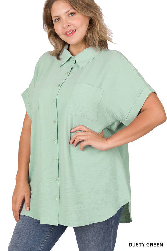 WORK AND PLAY CUFF SLEEVE BUTTON SHIRT - PLUS