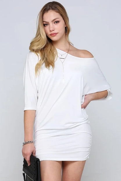 Jordy Dolman 3/4  Sleeve Tunic Dress - PLUS White