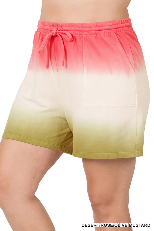 French Terry Dip Dye Drawstring Waist Shorts