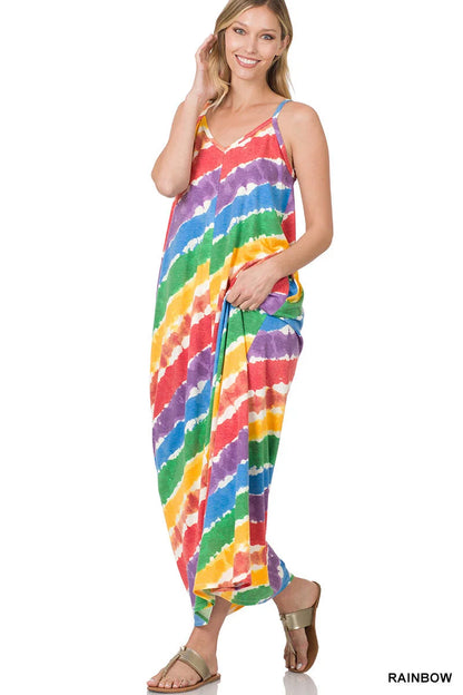 Over the Rainbow V-Neck Maxi Dress with Side Pockets