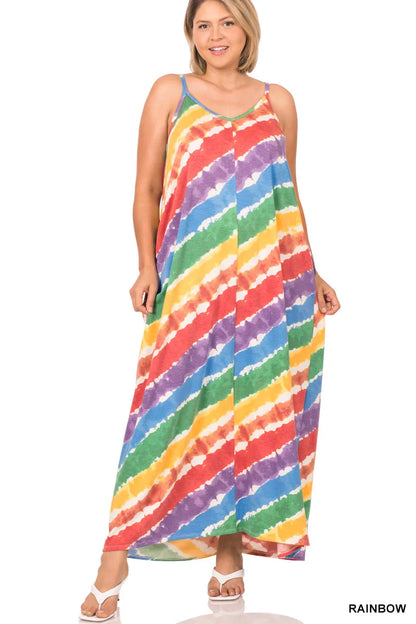 Over the Rainbow V-Neck Maxi Dress with Side Pockets