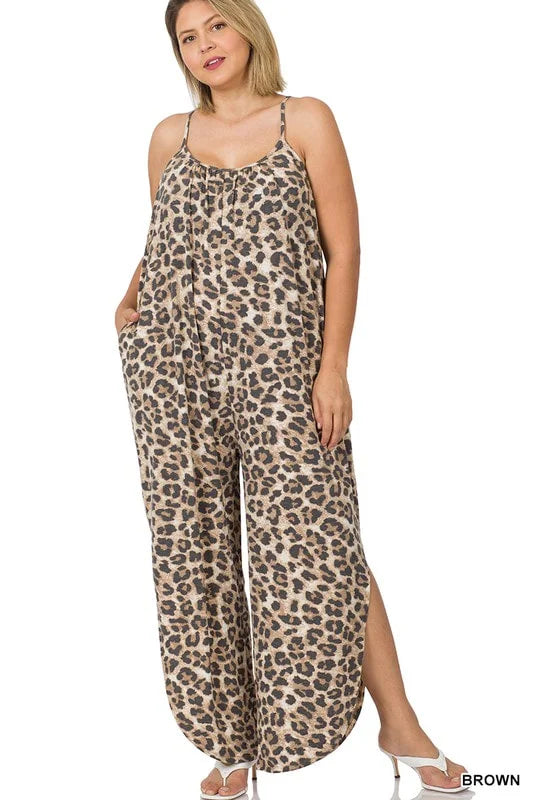 LEOPARD JUMPSUIT WITH SIDE SLITS