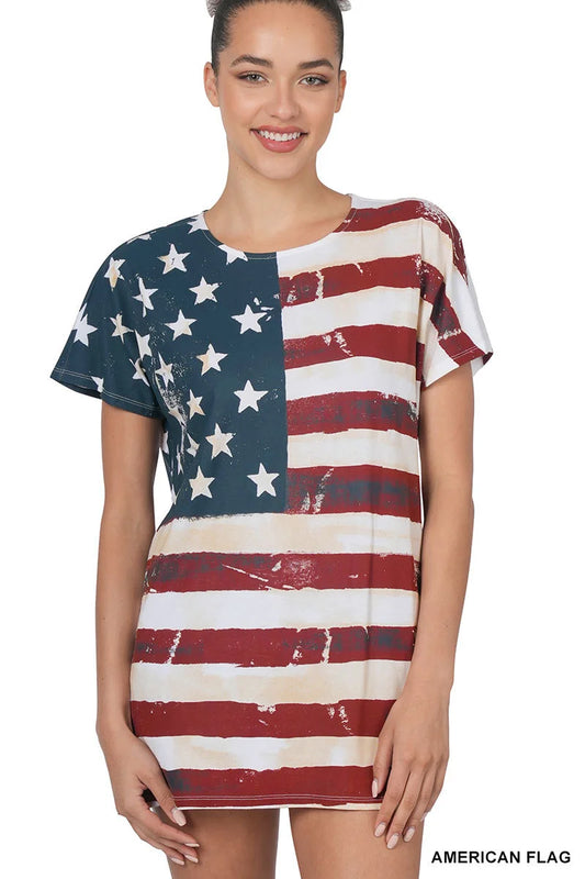 Miss Independent American Flag Print Short Sleeve Top