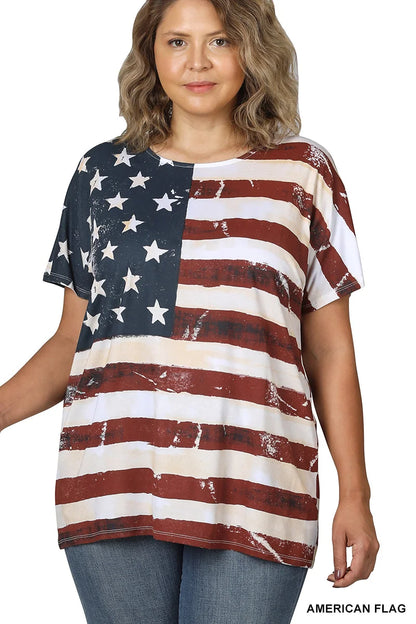 Miss Independent American Flag Print Short Sleeve Top - Plus