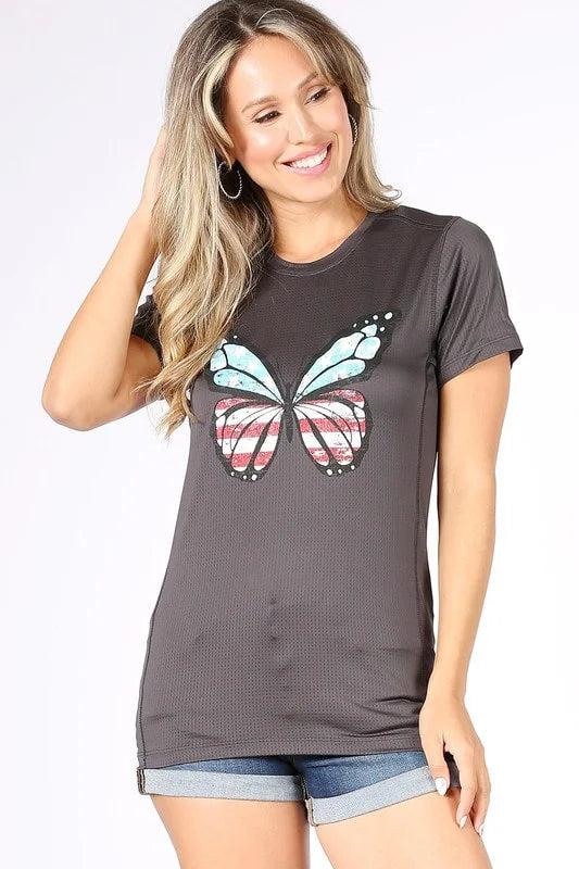 Let Freedom Fly American Flag Butterfly Cool Max Tee